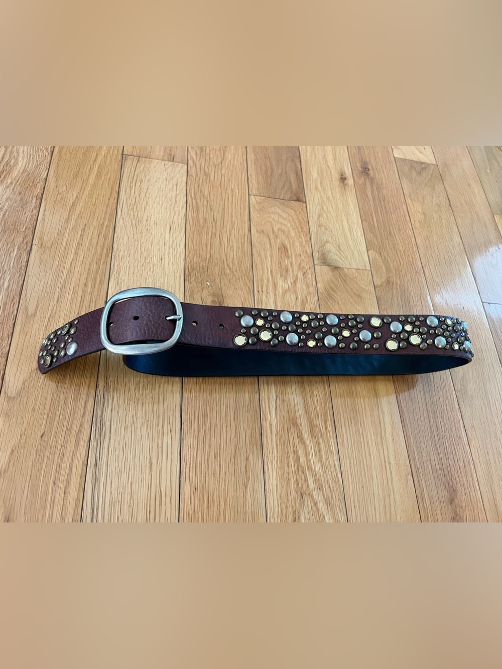 Aeropostale brown genuine leather gold & silver toned bling studded belt